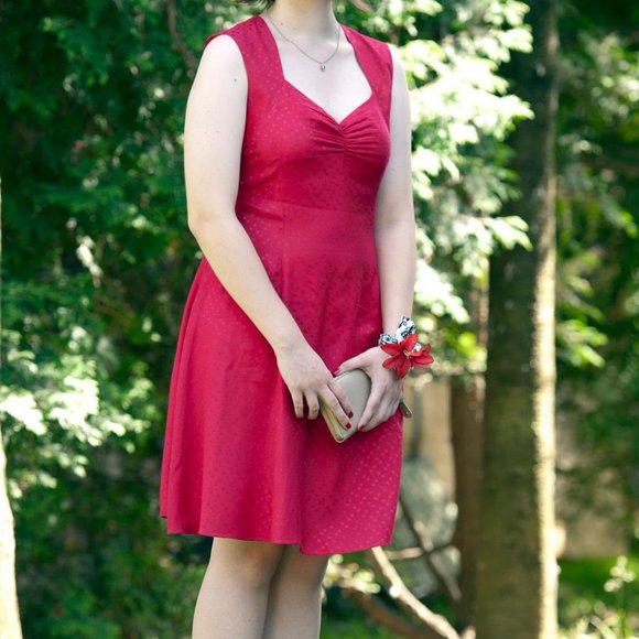 Raspberry Red Polka Dot Jacquard Dress - Picture 1 of 6